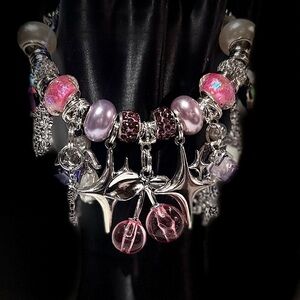 Silver and Pink Charm Bracelet
